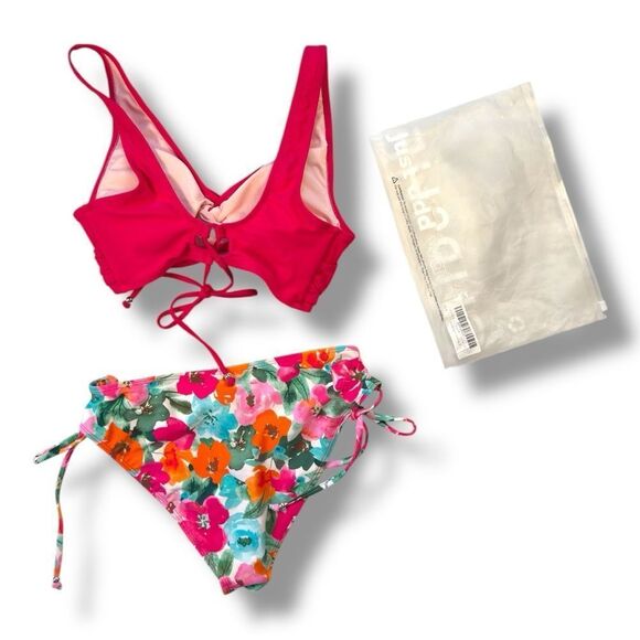 NWOT Cupshe Pink Triangle Bikini with Floral Print Sz M - Picture 8 of 9